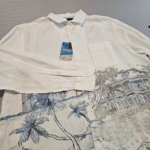 Cremieux Key West XL Beach Scene Linen L/S Button Down Shirt NWT $115 L959